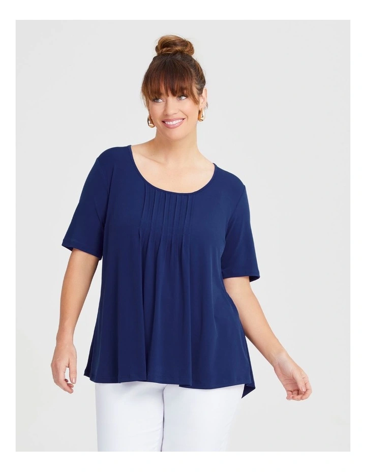 Pintuck Detail Top in Navy image 1