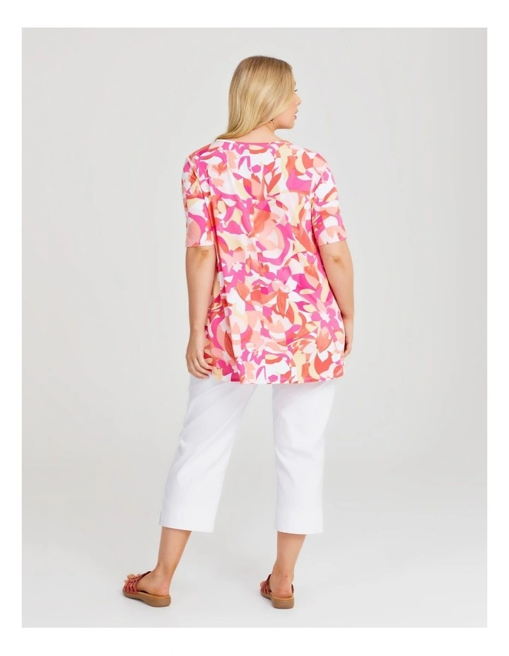 V Neck Printed Top in Orange/Pink image 2