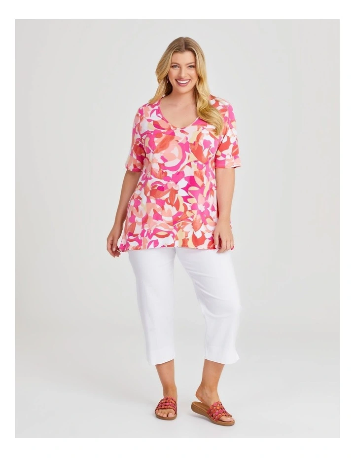 V Neck Printed Top in Orange/Pink image 3