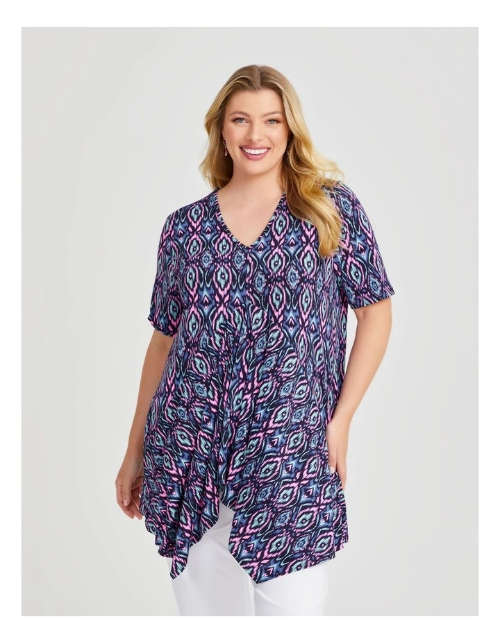 Candy Drape Front Top in Navy/Multi image 1