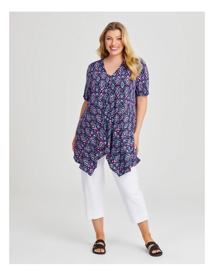 Candy Drape Front Top in Navy/Multi image 3