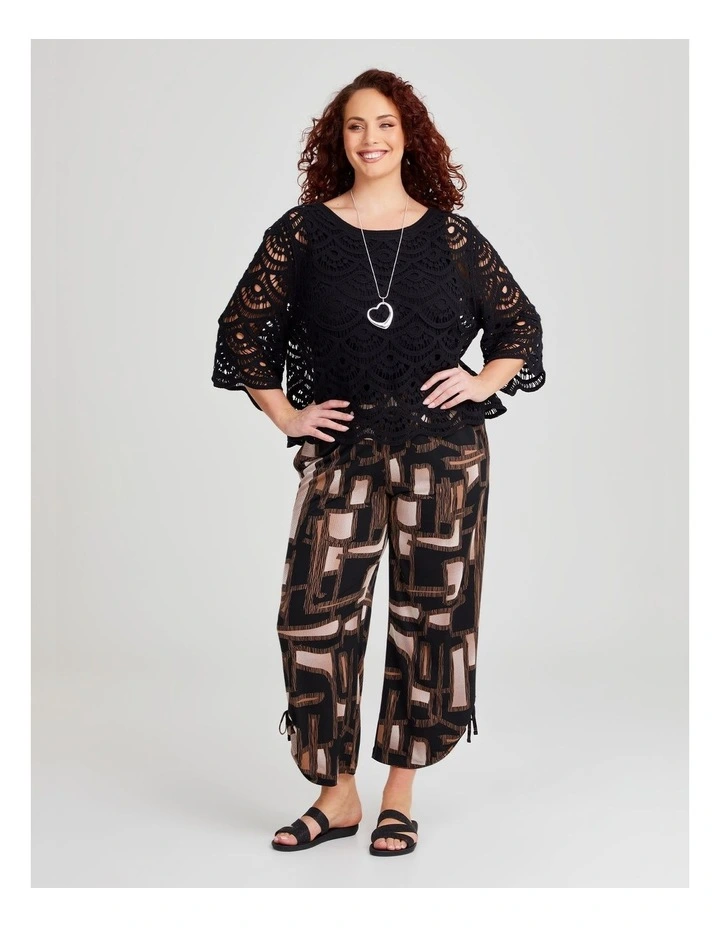 Crochet Cotton Knit Top in Black image 3