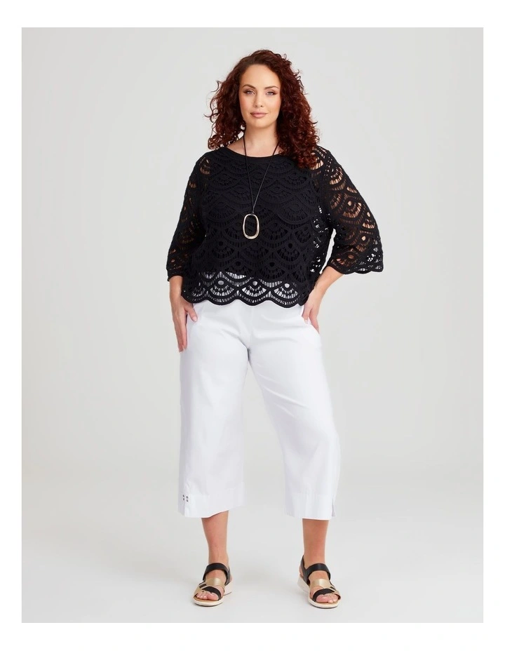 Crochet Cotton Knit Top in Black image 5