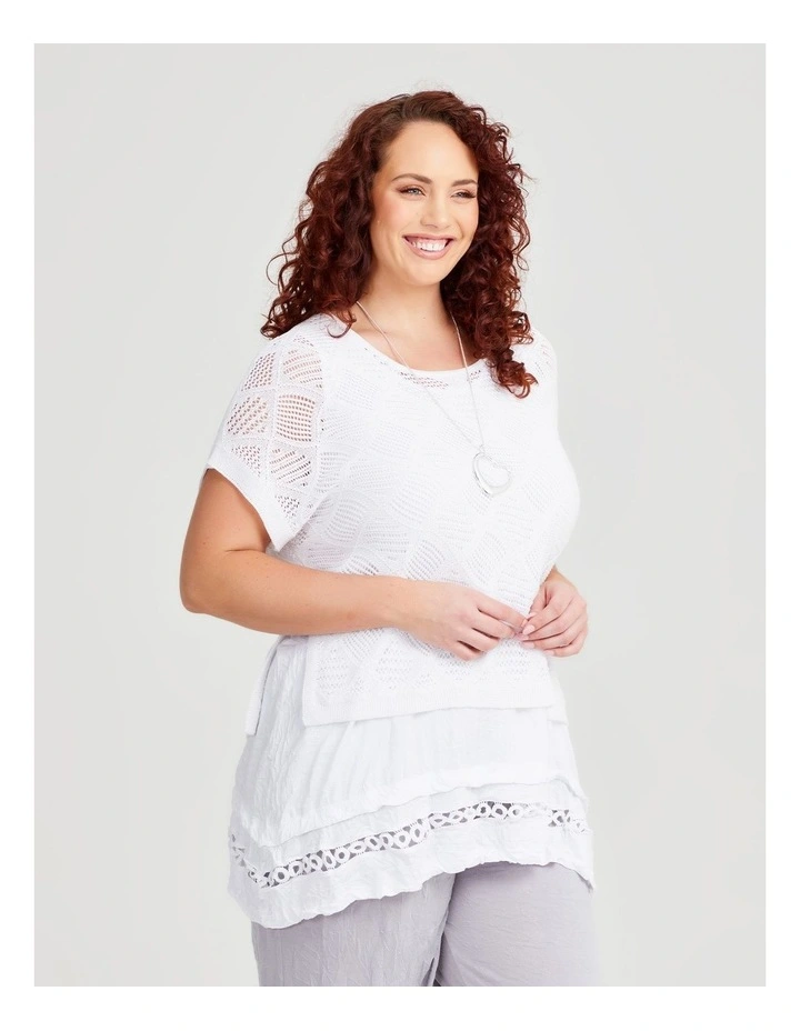 Pointelle Knit Over Top in White image 1