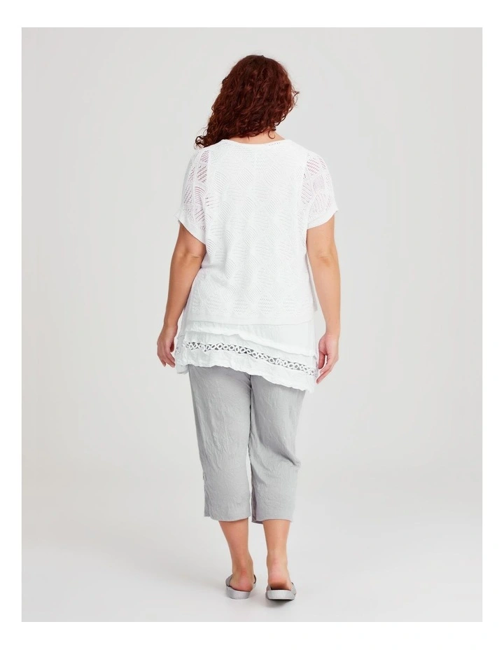 Pointelle Knit Over Top in White image 2