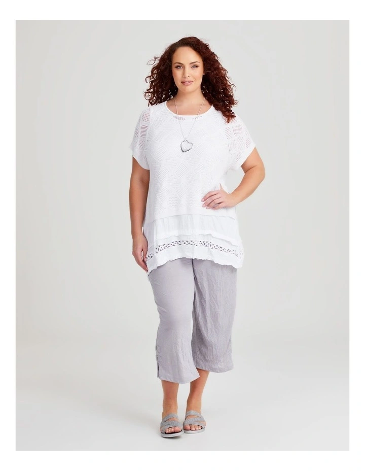 Pointelle Knit Over Top in White image 3