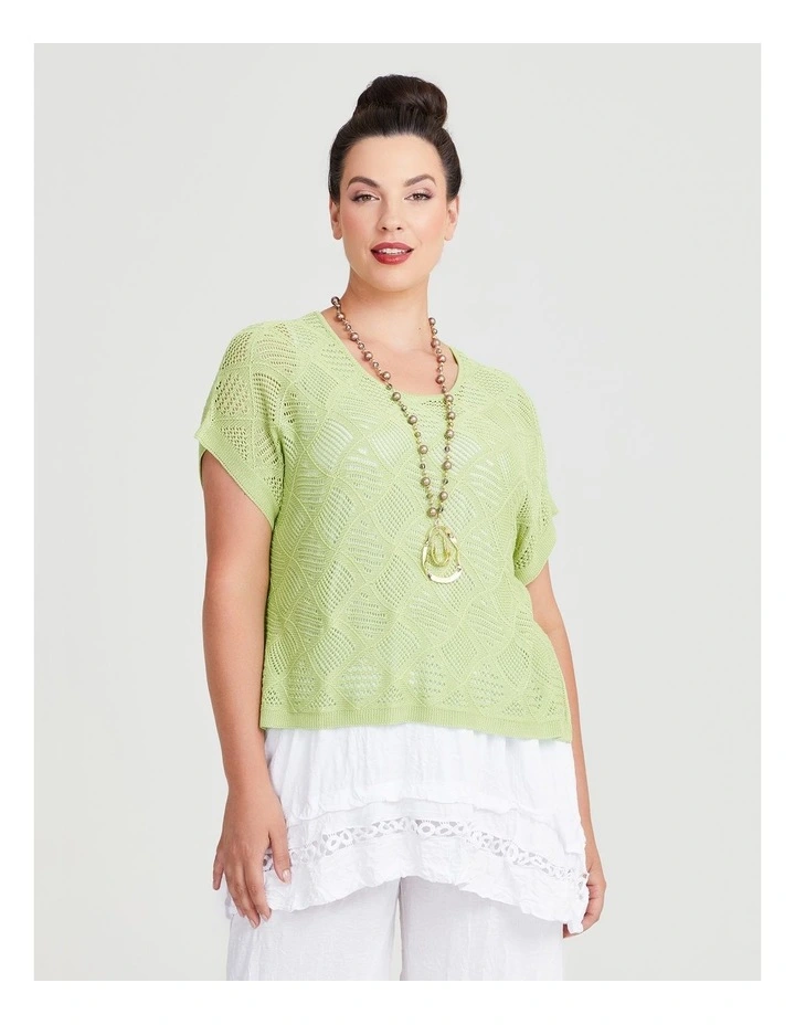 Pointelle Knit Over Top in Celery image 1