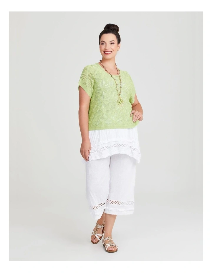 Pointelle Knit Over Top in Celery image 3