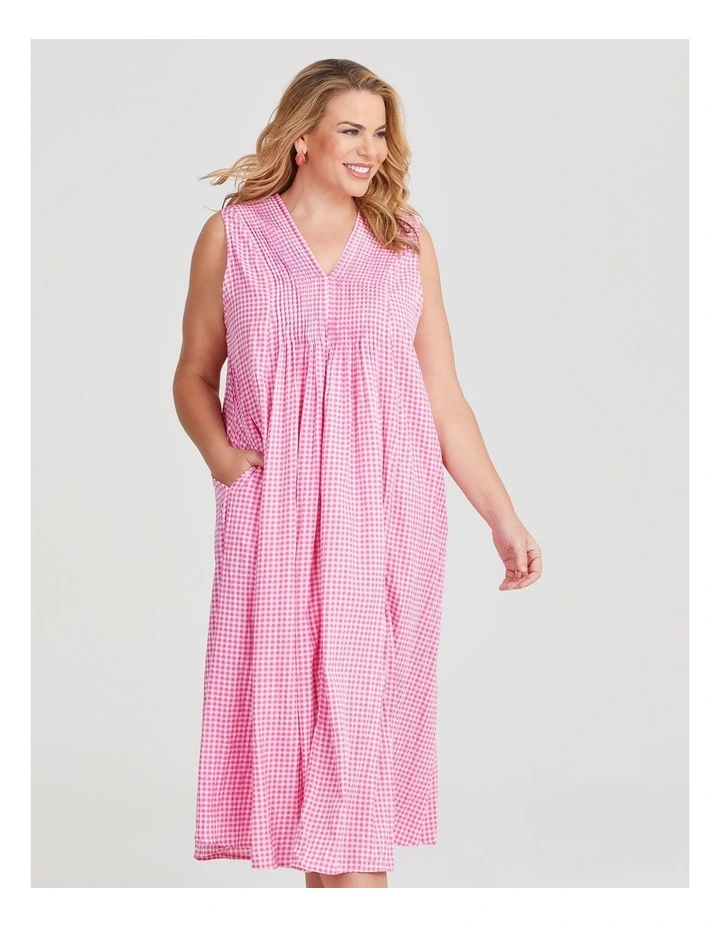 Fiesta Sleeveless Maxi Dress in Pink Gingham image 3