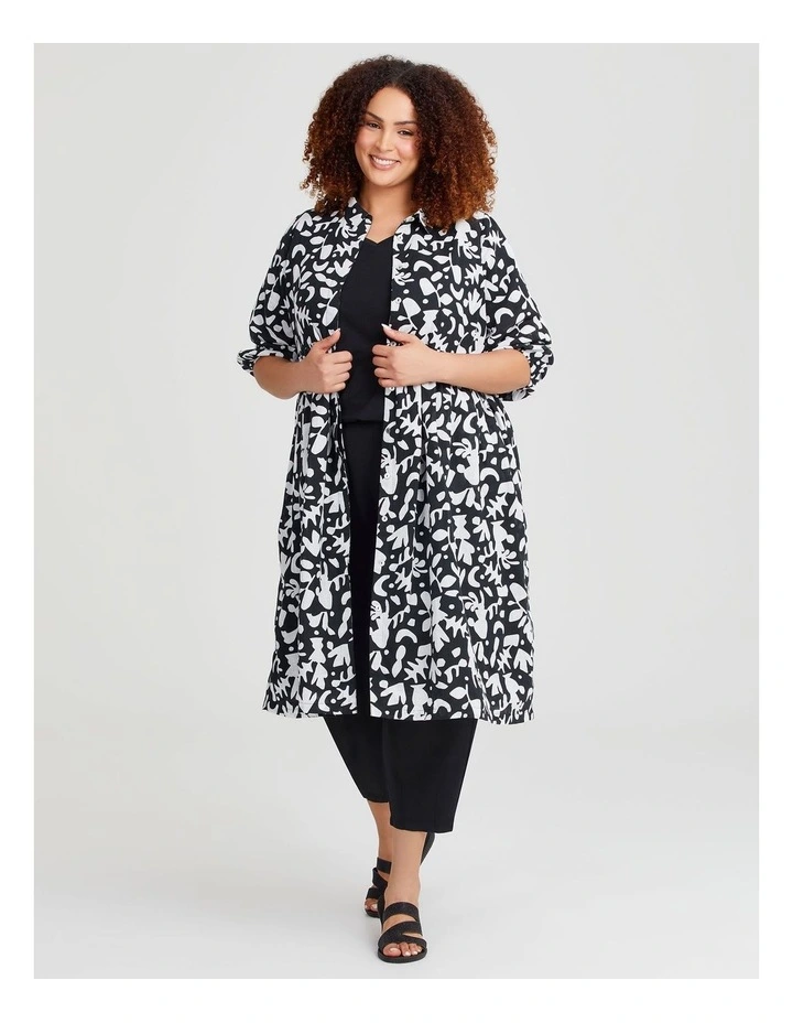 Cotton Collared Printed Dress in Black/Vanilla image 4