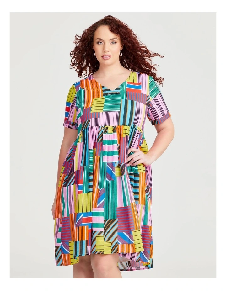 Cotton Holiday Pocket Dress in Multi Stripe image 3