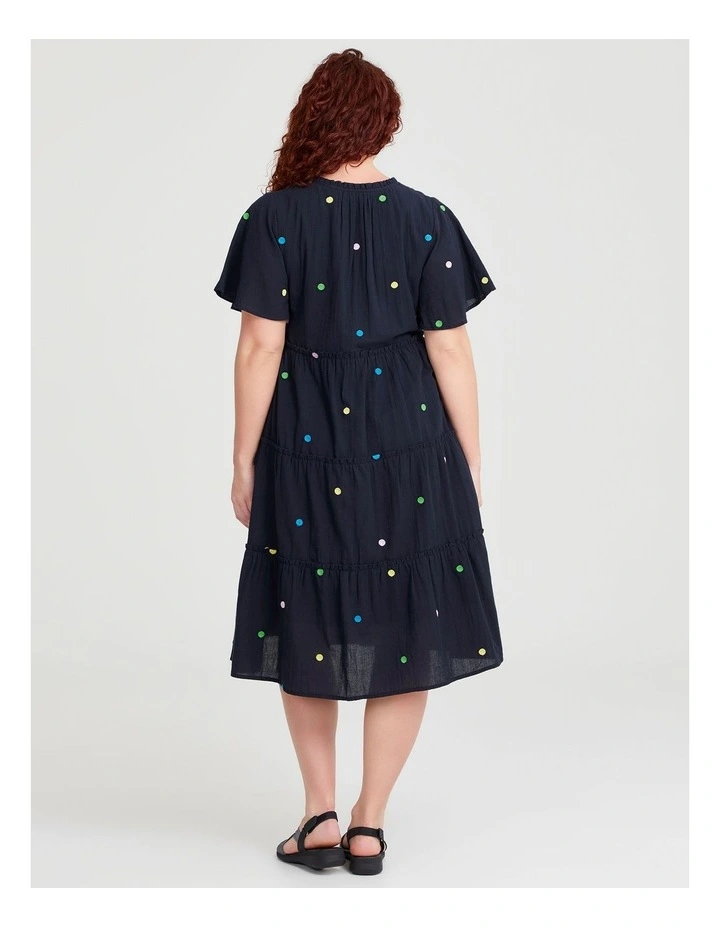 Cotton Embroidery Spot Dress in Navy image 2