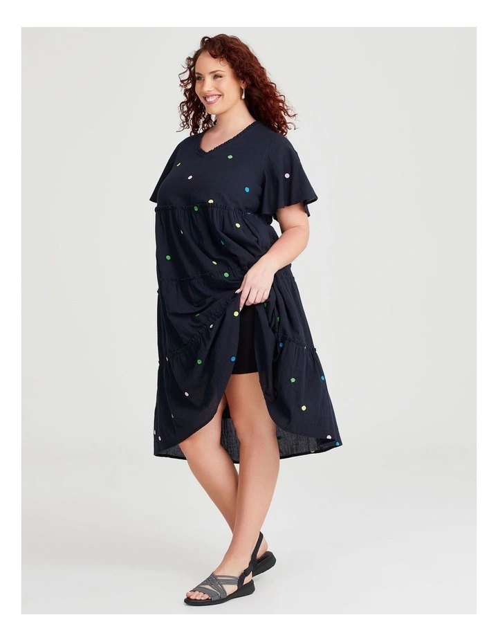 Cotton Embroidery Spot Dress in Navy image 3