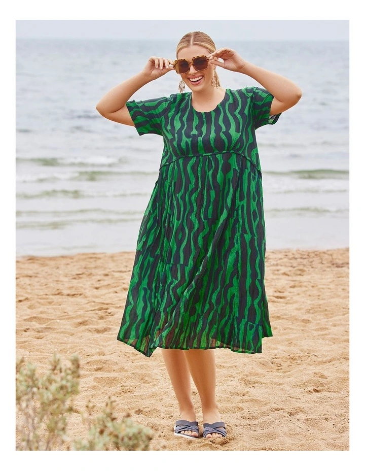 Cotton Gauze Favourite Dress Bright in Green/Navy image 5