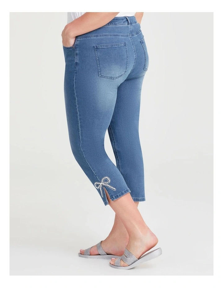 Bow Detail Crop Denim Jeans in Mid Blue image 2