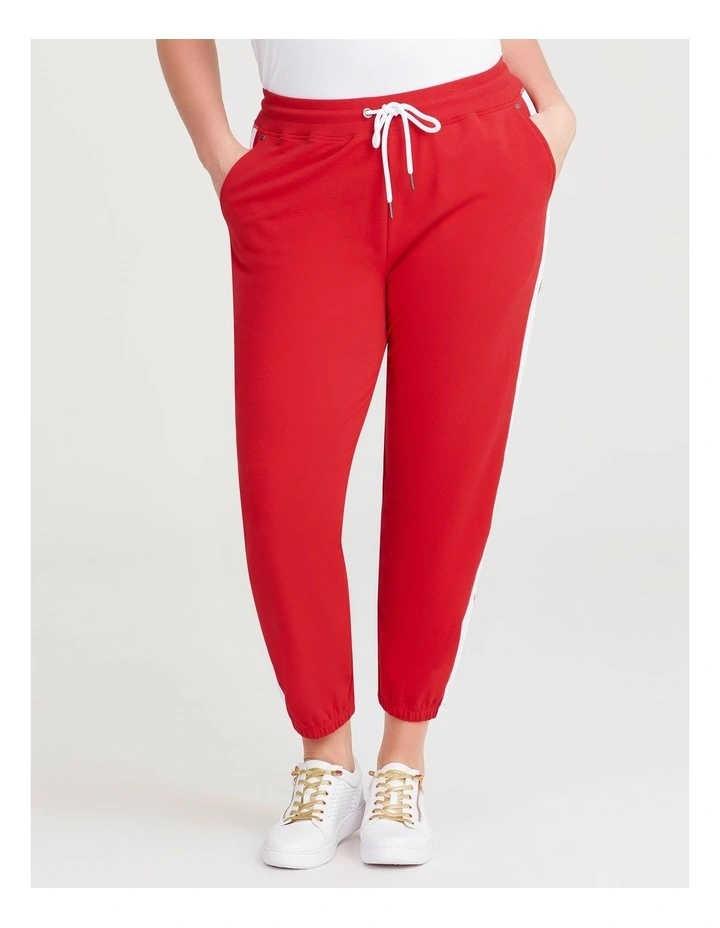 Cotton Contrast Band Trackpant in Racing Red image 1