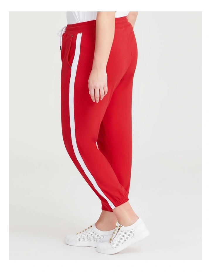 Cotton Contrast Band Trackpant in Racing Red image 2