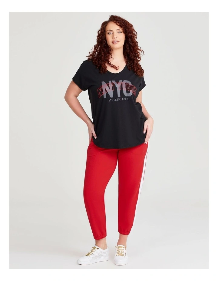 Cotton Contrast Band Trackpant in Racing Red image 3