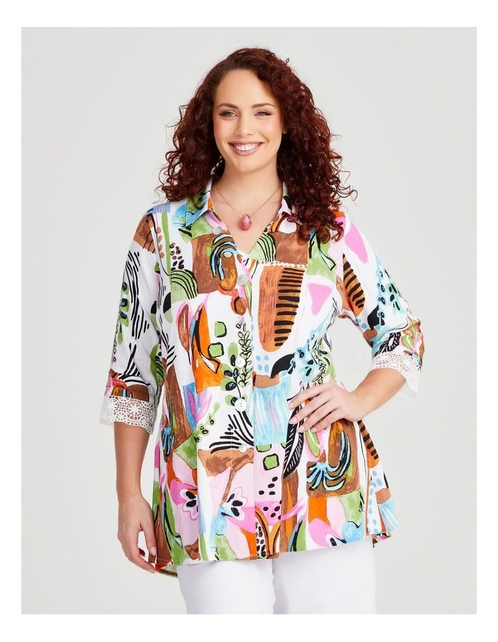 Island Postcards Natural Shirt in Multi Print image 1