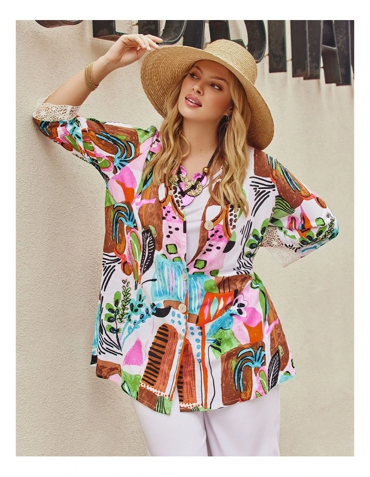 Island Postcards Natural Shirt in Multi Print image 6