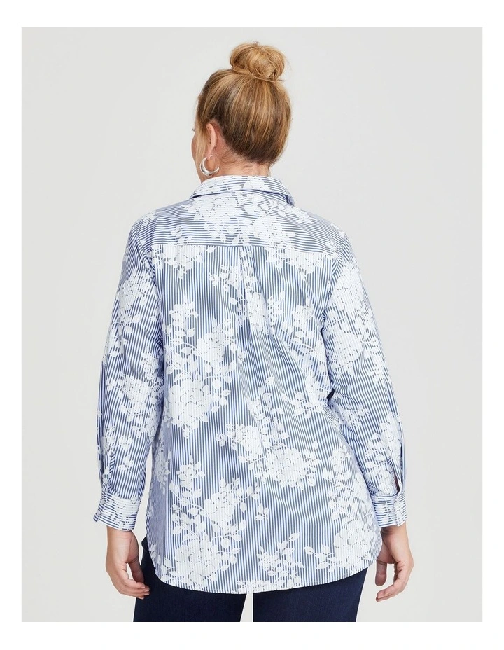 Cotton Stripe Floral Shirt in Blue/White image 2