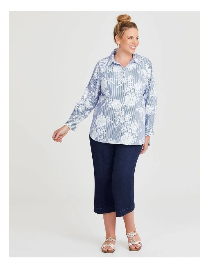 Cotton Stripe Floral Shirt in Blue/White image 4