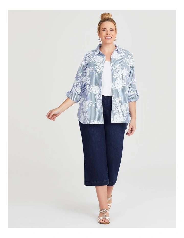 Cotton Stripe Floral Shirt in Blue/White image 5