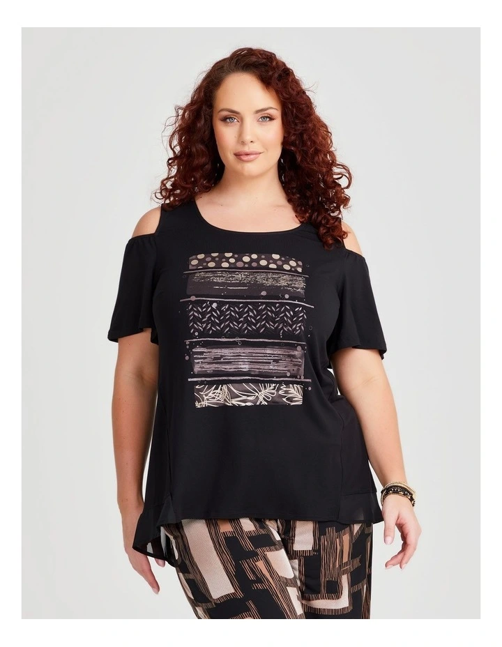 Cold Shoulder Bamboo Foil Top in Black/Bronze image 1