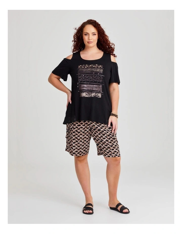 Cold Shoulder Bamboo Foil Top in Black/Bronze image 3