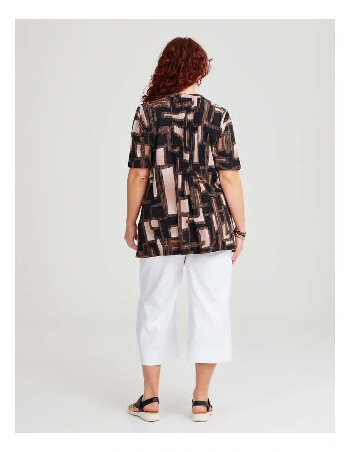 Zoe Zip Neck Pintuck Luna Top in Black/Clay Print image 2