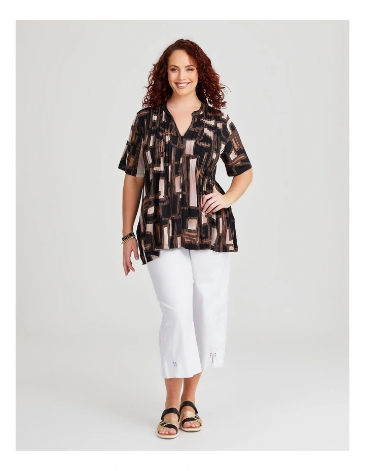 Zoe Zip Neck Pintuck Luna Top in Black/Clay Print image 3