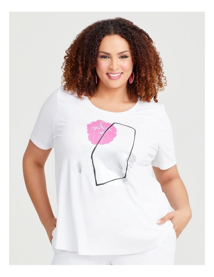 Natural Abstract Print Top in White image 1