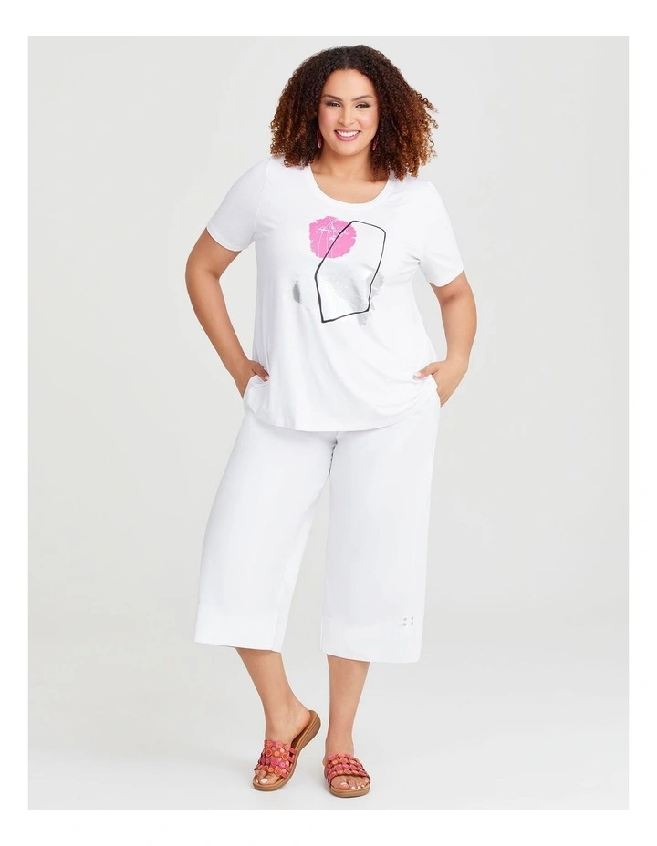 Natural Abstract Print Top in White image 3