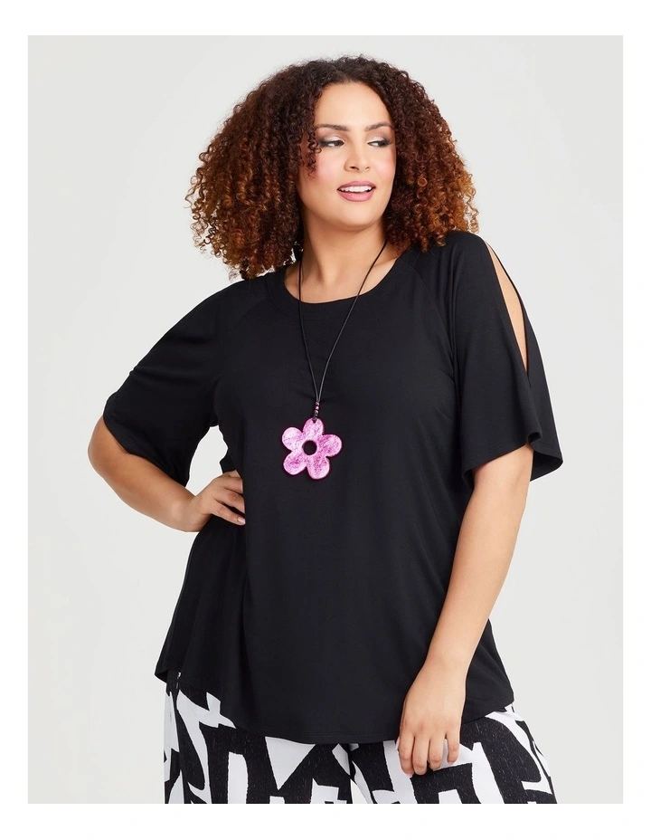 Bamboo Boston Cold Shoulder Top in Black image 1