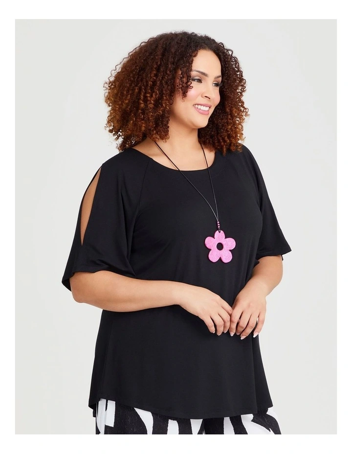 Bamboo Boston Cold Shoulder Top in Black image 3
