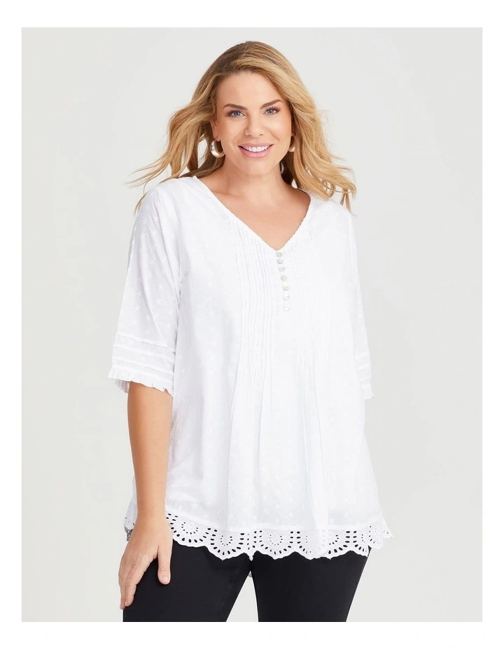 Cotton Dobby Pintuck Top in White image 1