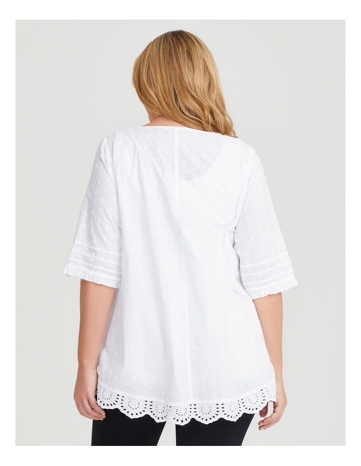 Cotton Dobby Pintuck Top in White image 2