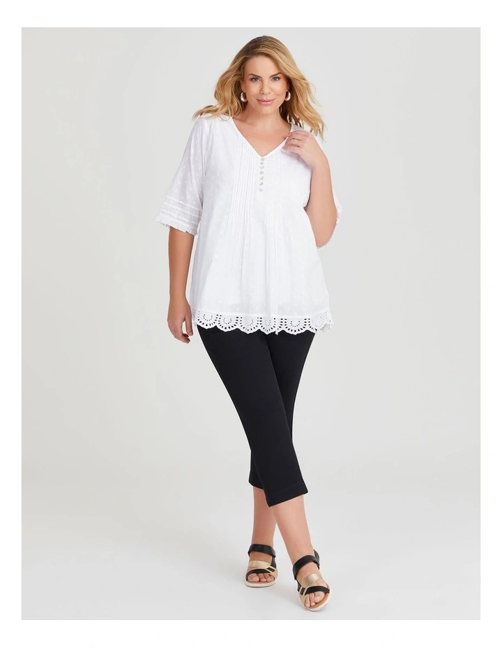 Cotton Dobby Pintuck Top in White image 4
