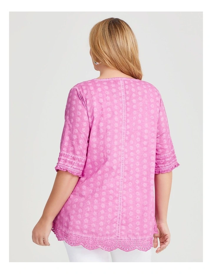 Cotton Dobby Pintuck Top in Magenta image 2