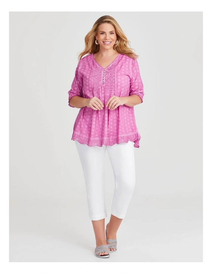 Cotton Dobby Pintuck Top in Magenta image 4