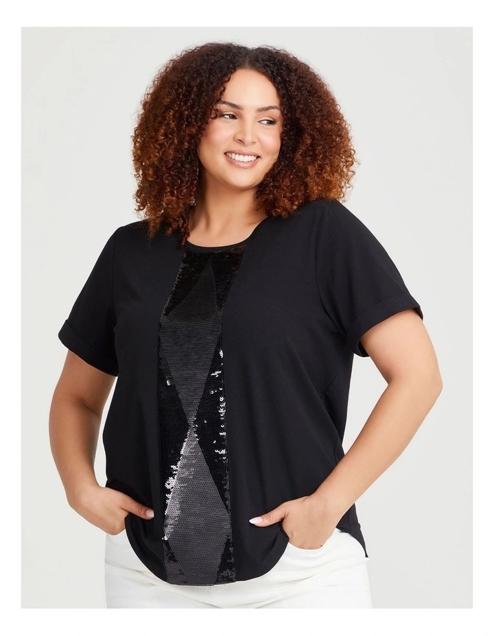 Cotton Embellished T-shirt in Black image 1
