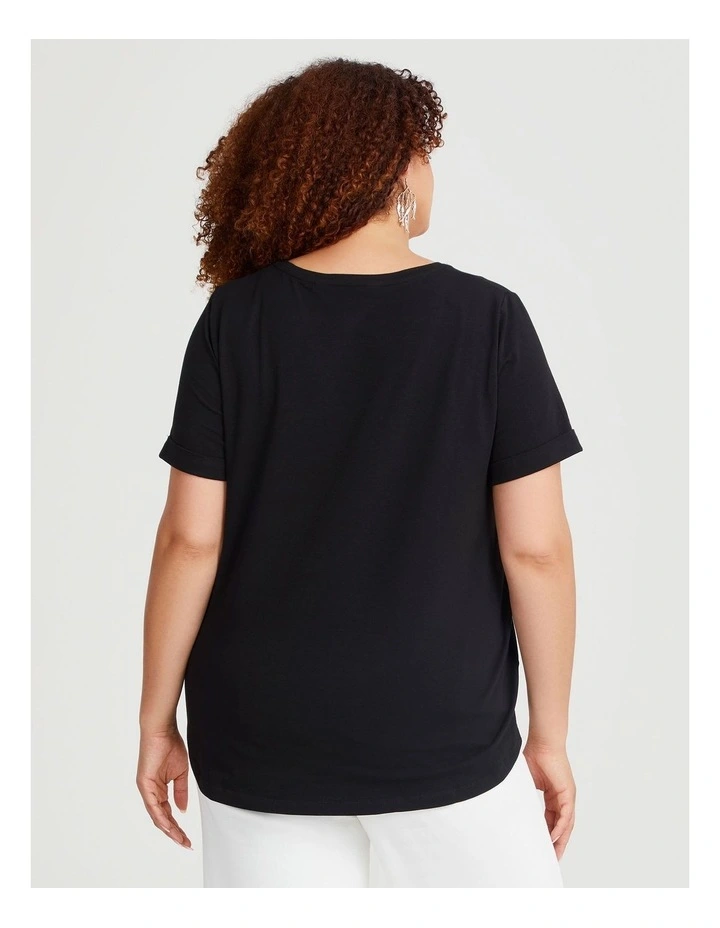Cotton Embellished T-shirt in Black image 2