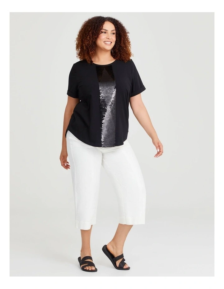 Cotton Embellished T-shirt in Black image 3