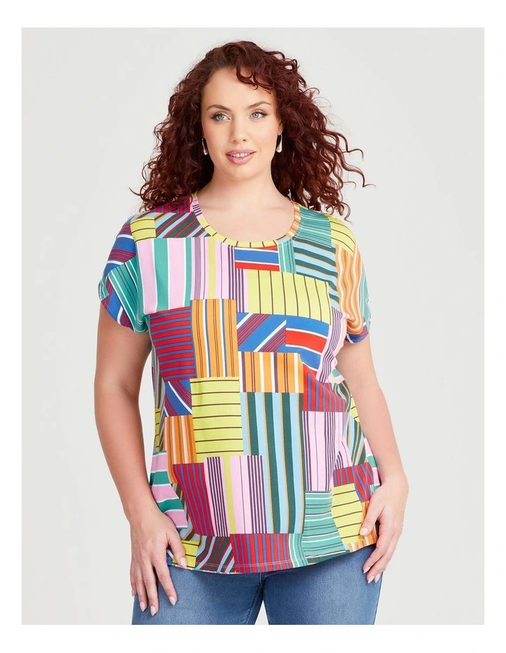 Cotton Multi Stripe Top in Print image 1