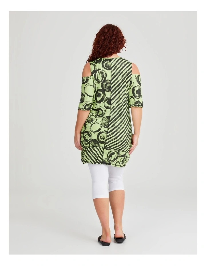 Cold Shoulder Bamboo Crush Tunic in Celery Print image 2