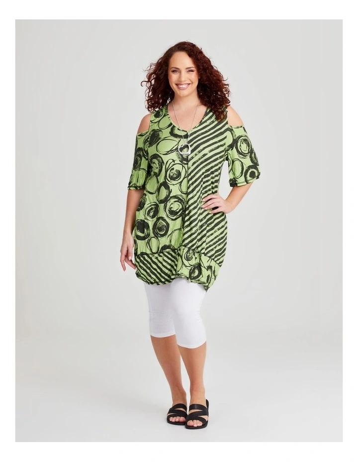 Cold Shoulder Bamboo Crush Tunic in Celery Print image 3