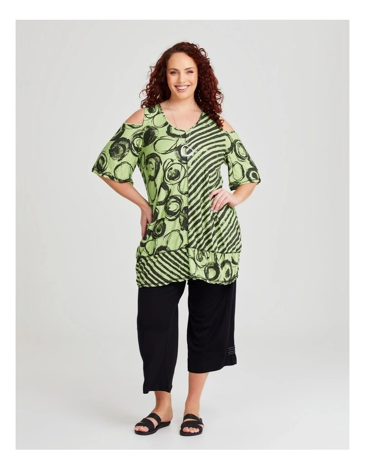 Cold Shoulder Bamboo Crush Tunic in Celery Print image 4