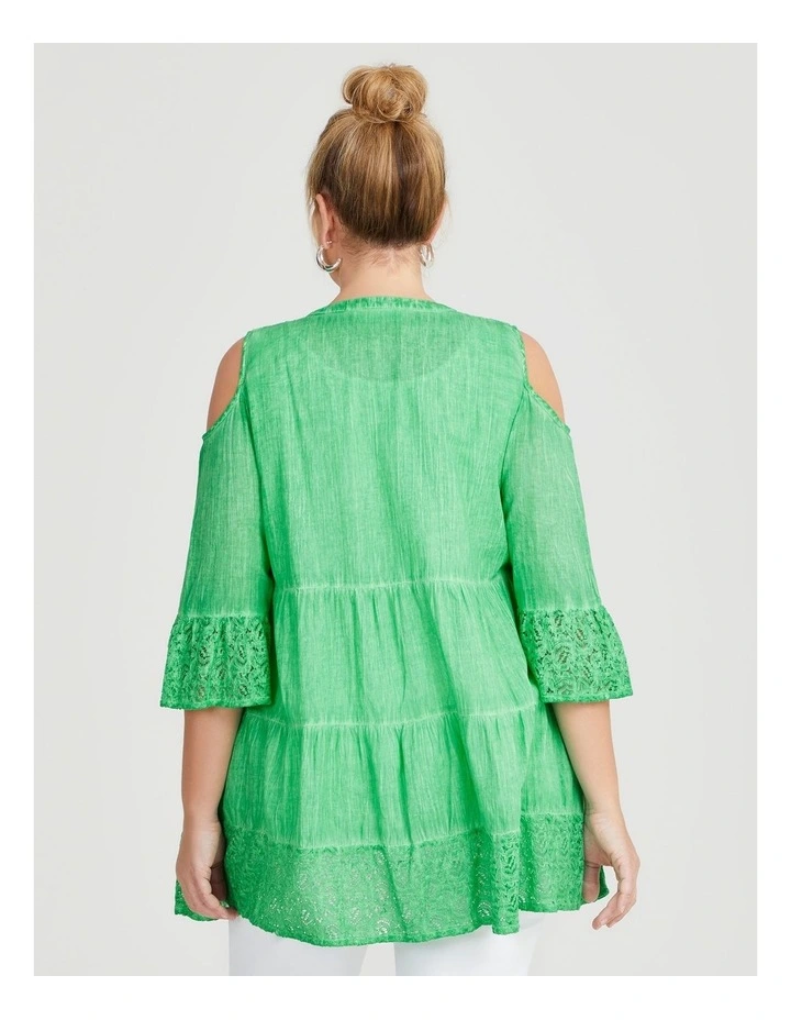 Cotton Cold Shoulder Tunic in Bright Green image 2
