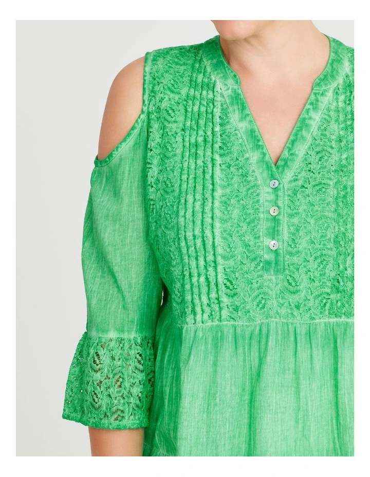 Cotton Cold Shoulder Tunic in Bright Green image 3