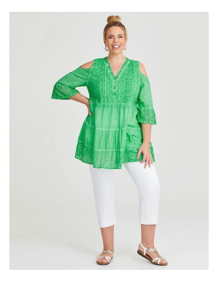 Cotton Cold Shoulder Tunic in Bright Green image 4